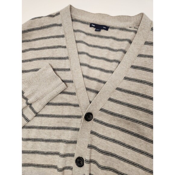 Gap Other - Gap Cardigan Sweater Men L Tan Striped Cotton Lightweight Classic Preppy Grandpa